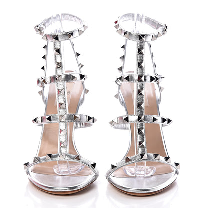 Valentino Garavani Metallic Nappa Rockstud Gladiator 105mm Sandals 39 Silver 2 of 9