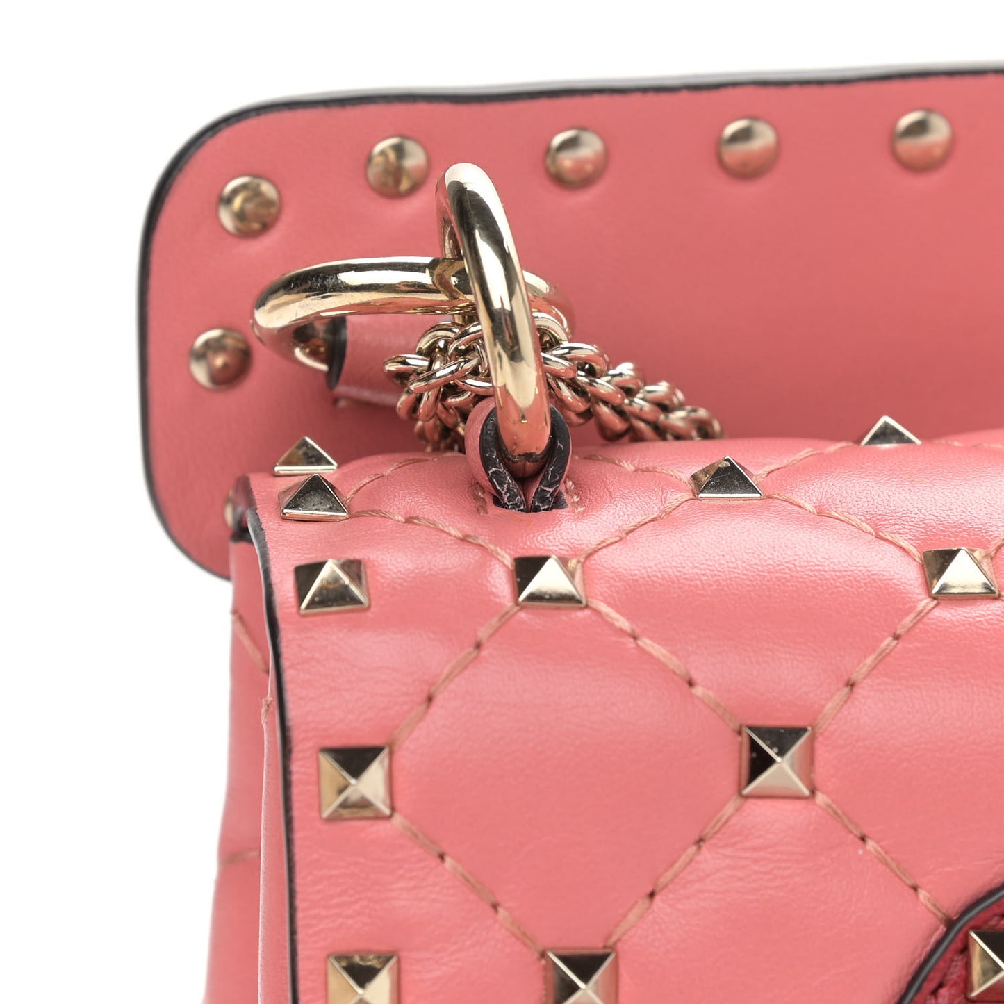 Nappa Quilted Heart Medium Rockstud Spike Shoulder Bag Paradise Rose Red
