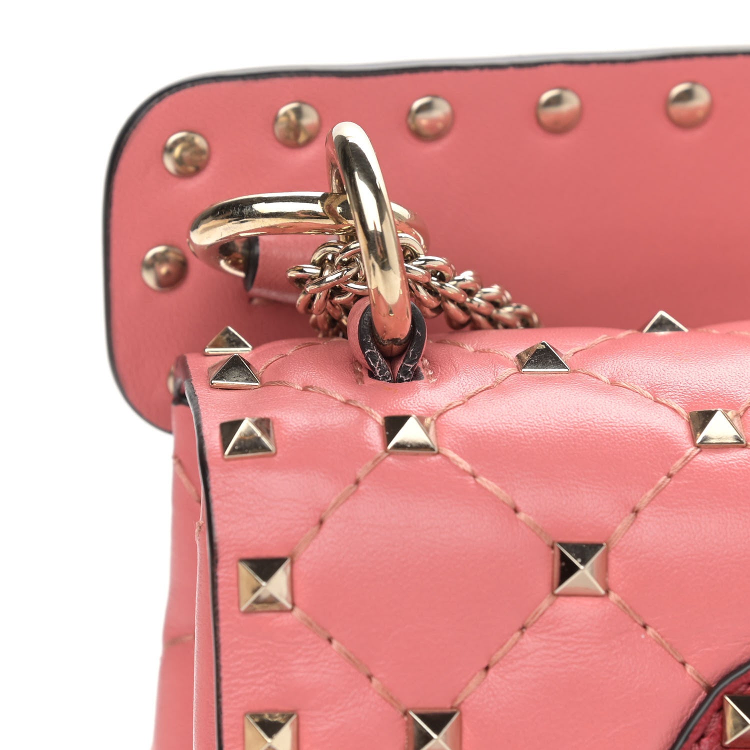Valentino Garavani Nappa Quilted Heart Medium Rockstud Spike Shoulder Bag Paradise Rose Red 10 of 11