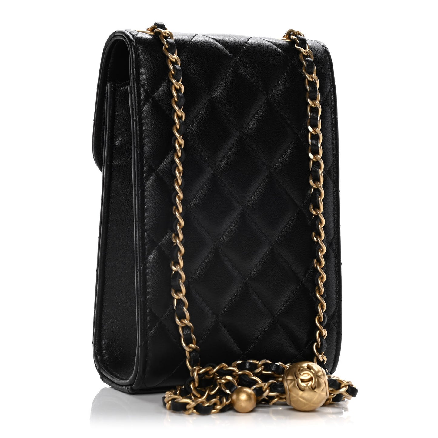 Lambskin Quilted Vertical Pearl Crush Flap With Chain Black