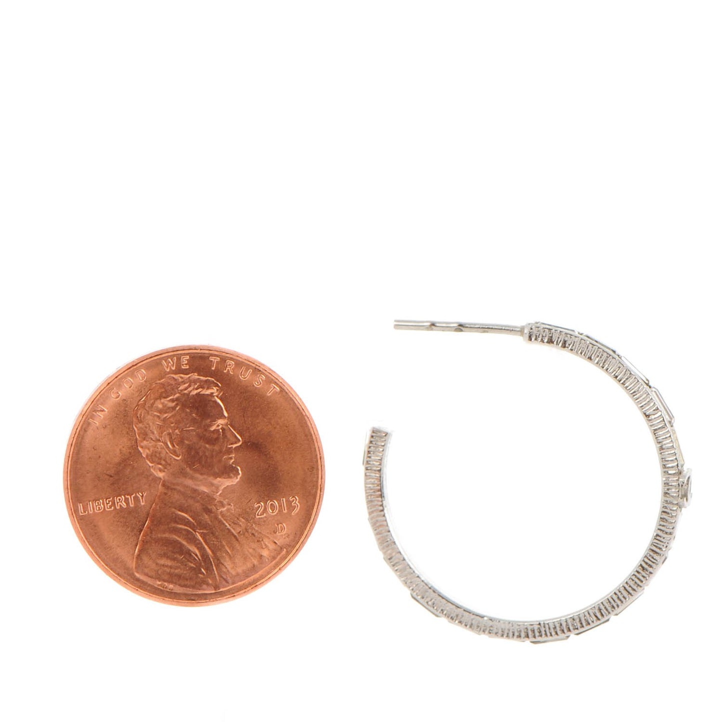 Baguette Crystal CC Hoop Earrings Silver
