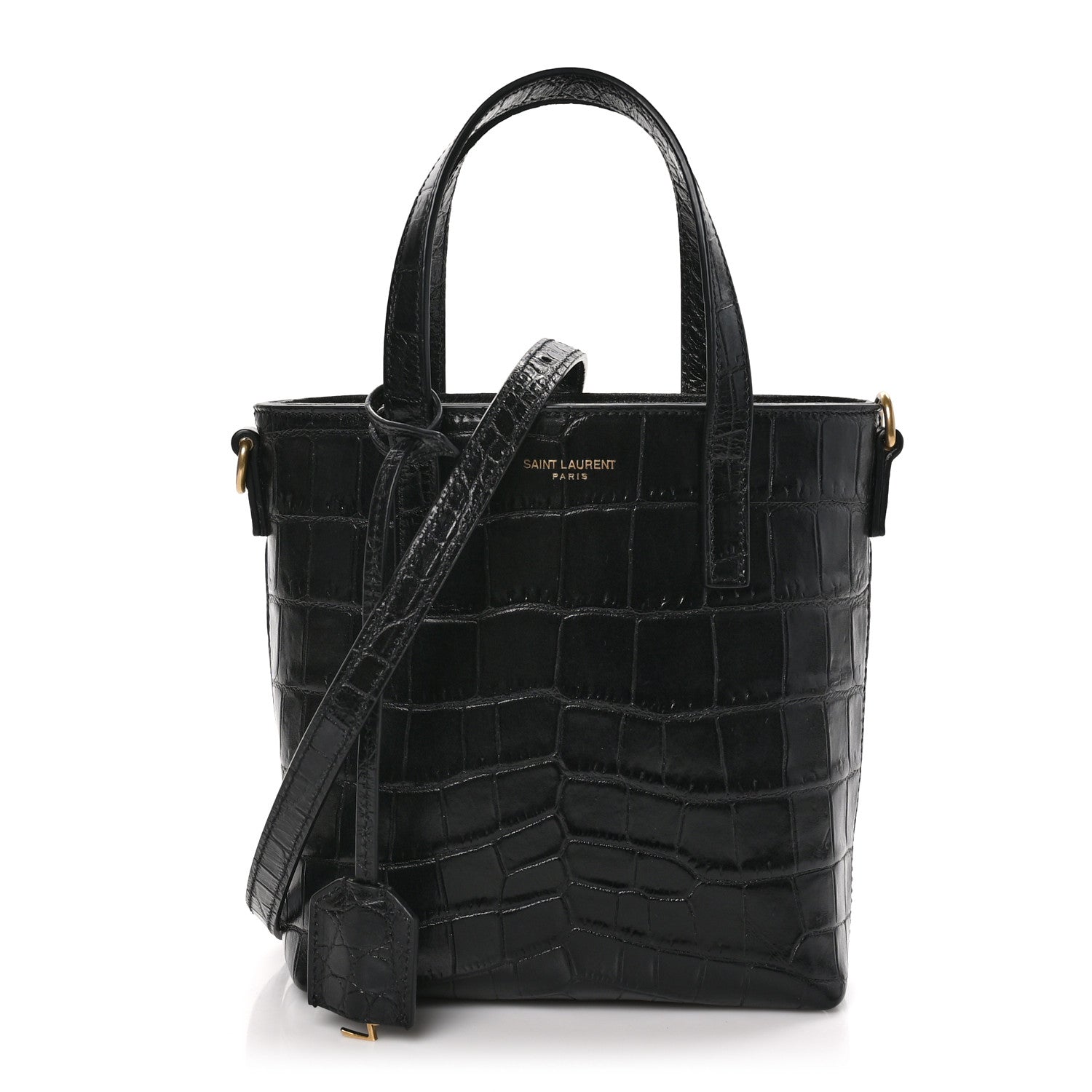 Saint Laurent Calfskin Crocodile Embossed Paris Mini Toy Shopper Tote Black 1 of 10