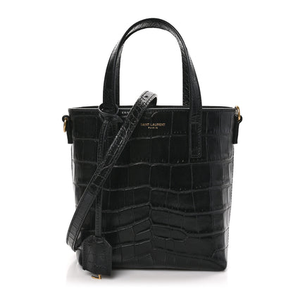 Saint Laurent Calfskin Crocodile Embossed Paris Mini Toy Shopper Tote Black 1 of 10