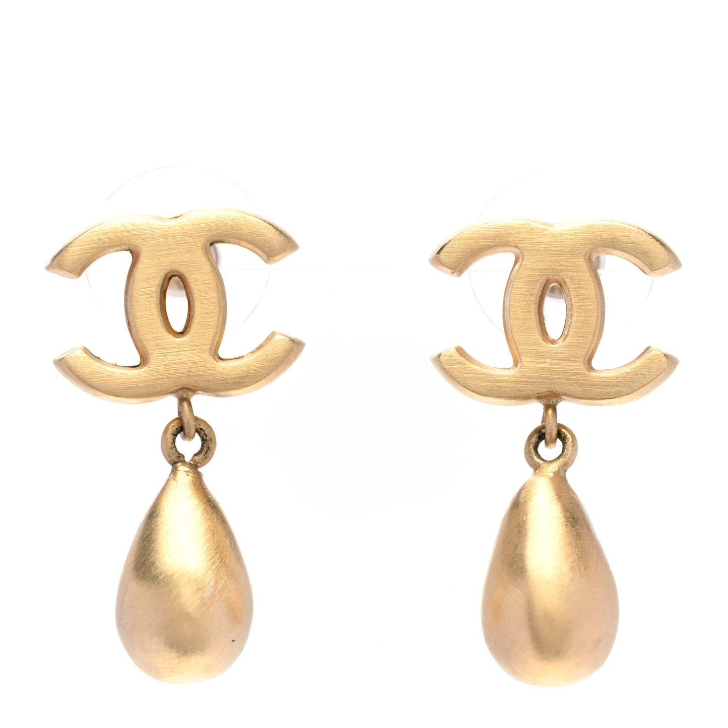 Metal CC Teardrop Earrings Matte Gold