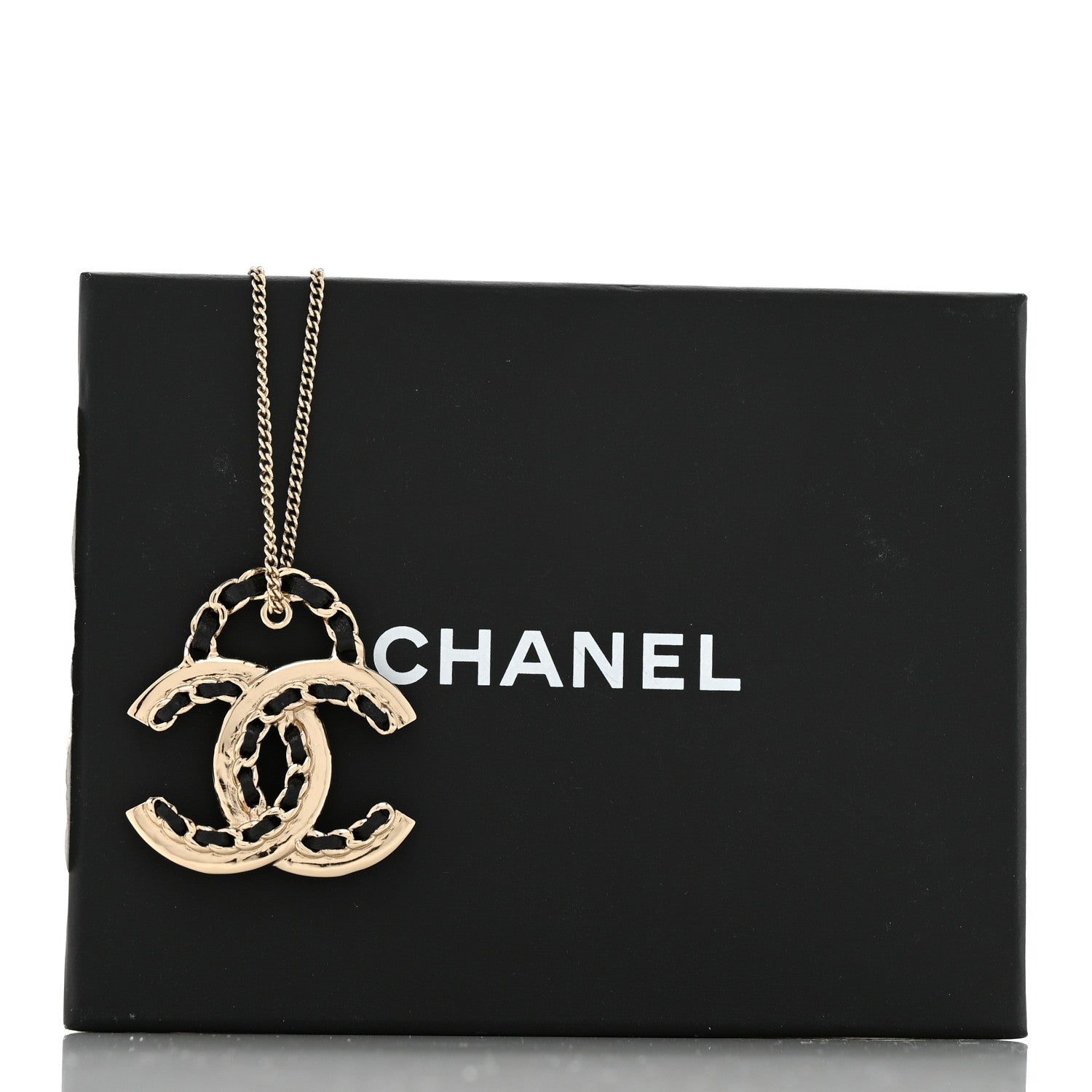 Chanel Metal Lambskin CC Pendant Necklace Black Gold 6 of 6