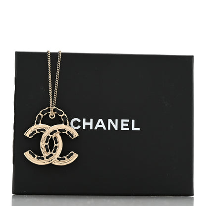 Chanel Metal Lambskin CC Pendant Necklace Black Gold 6 of 6