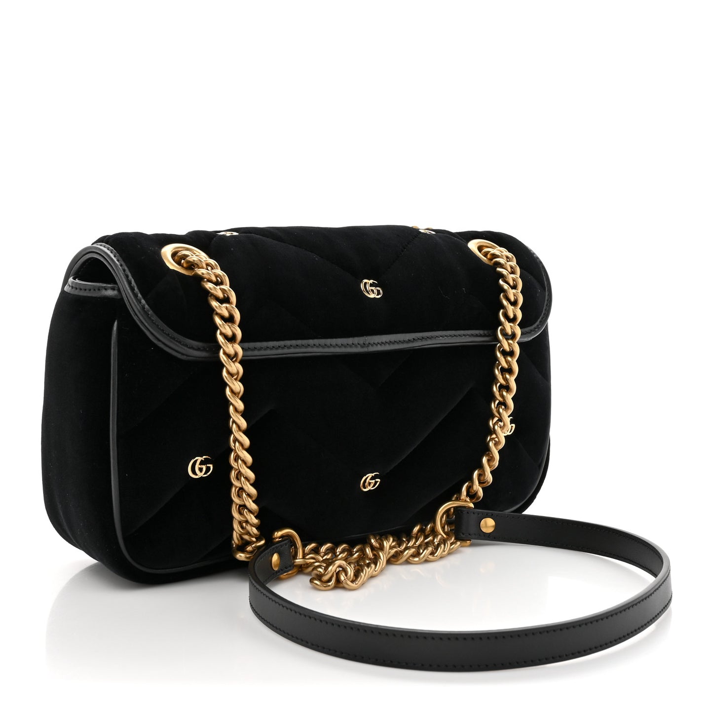 Velvet Matelasse Double G Studs Small Torchon GG Marmont Shoulder Bag Black