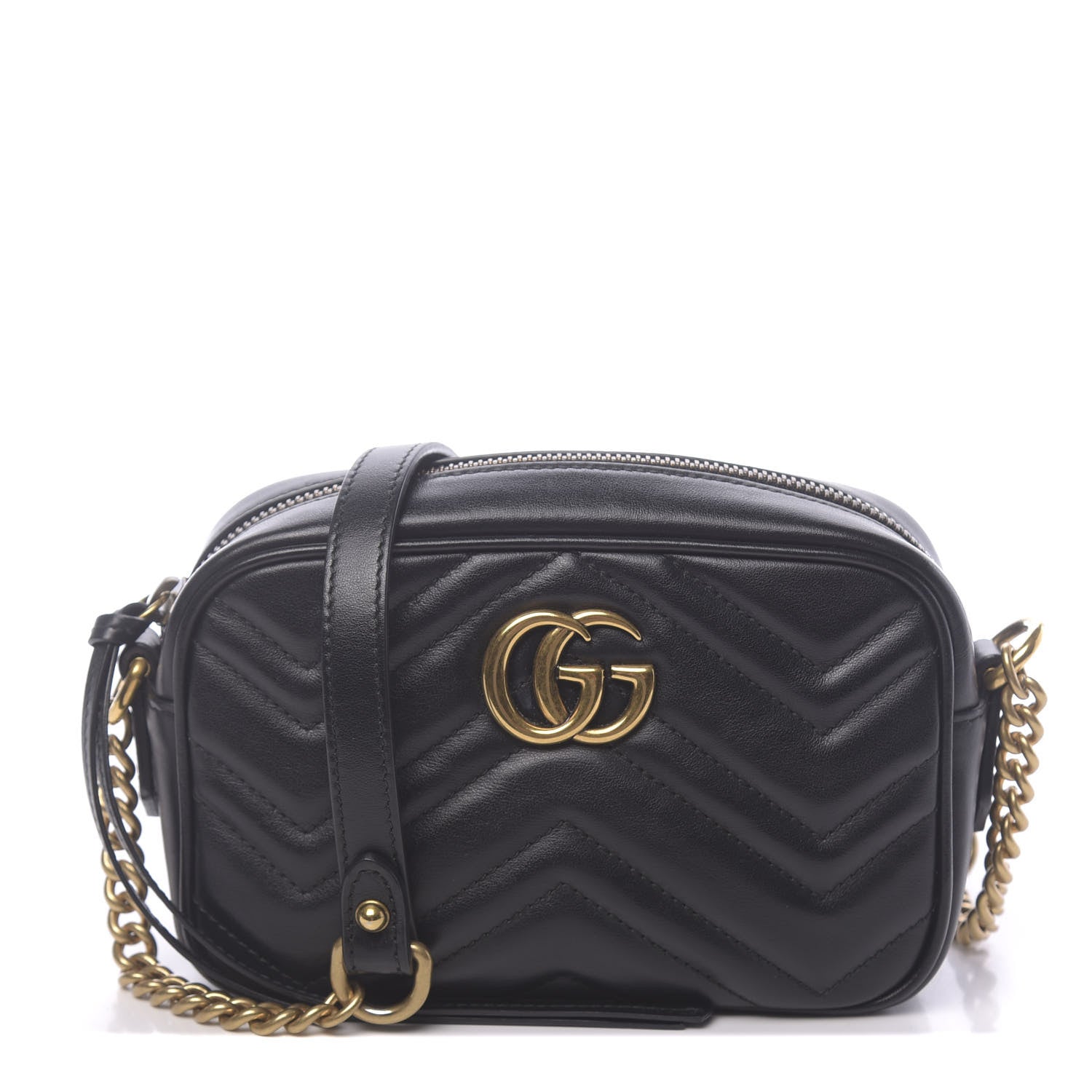 Gucci Calfskin Matelasse Mini GG Marmont Chain Shoulder Bag Black 1 of 10