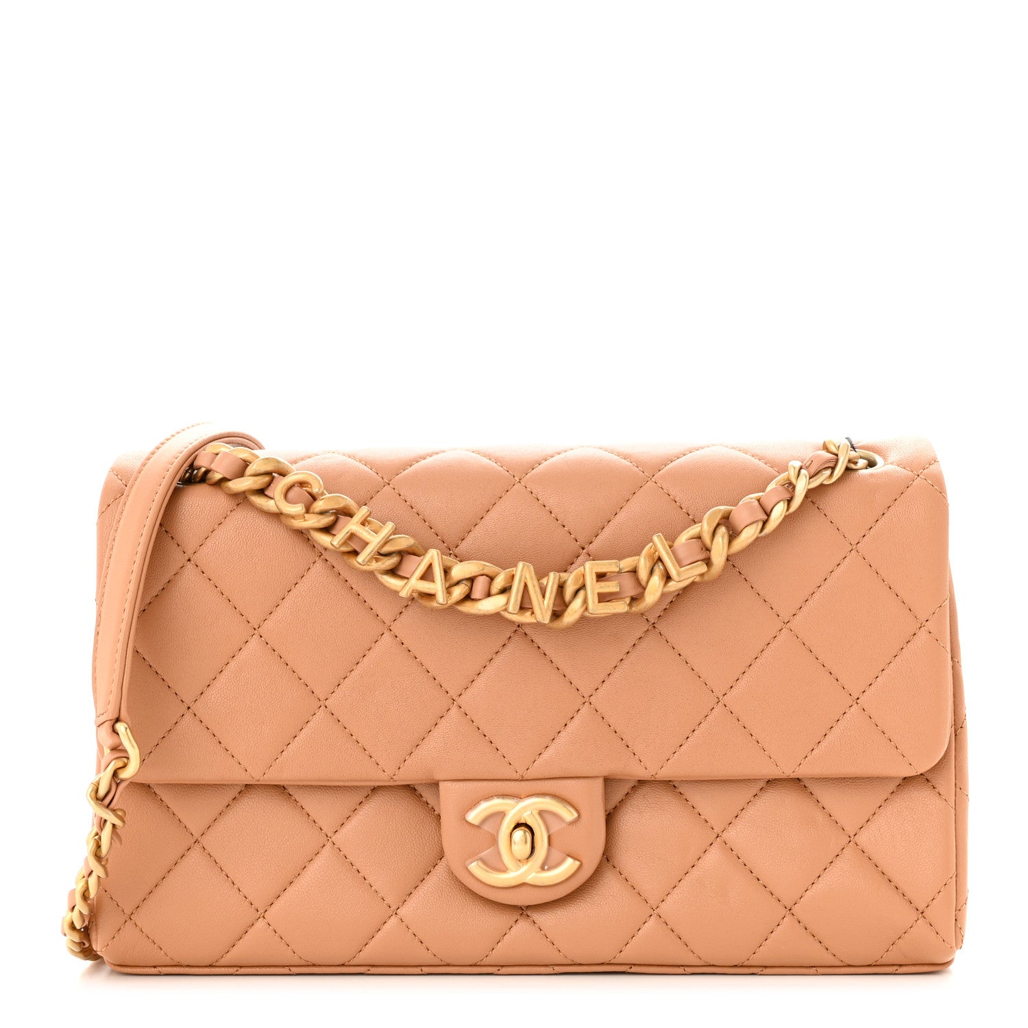 Chanel Lambskin Quilted Chaine Lettre Flap Brown 1 of 11