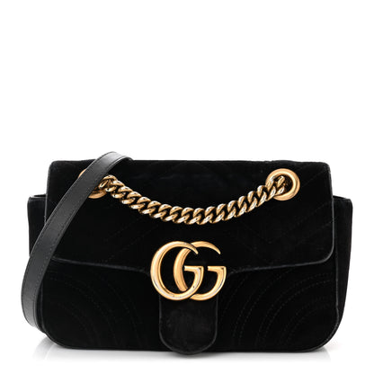 Gucci Velvet Matelasse Mini GG Marmont Shoulder Bag Black 1 of 11