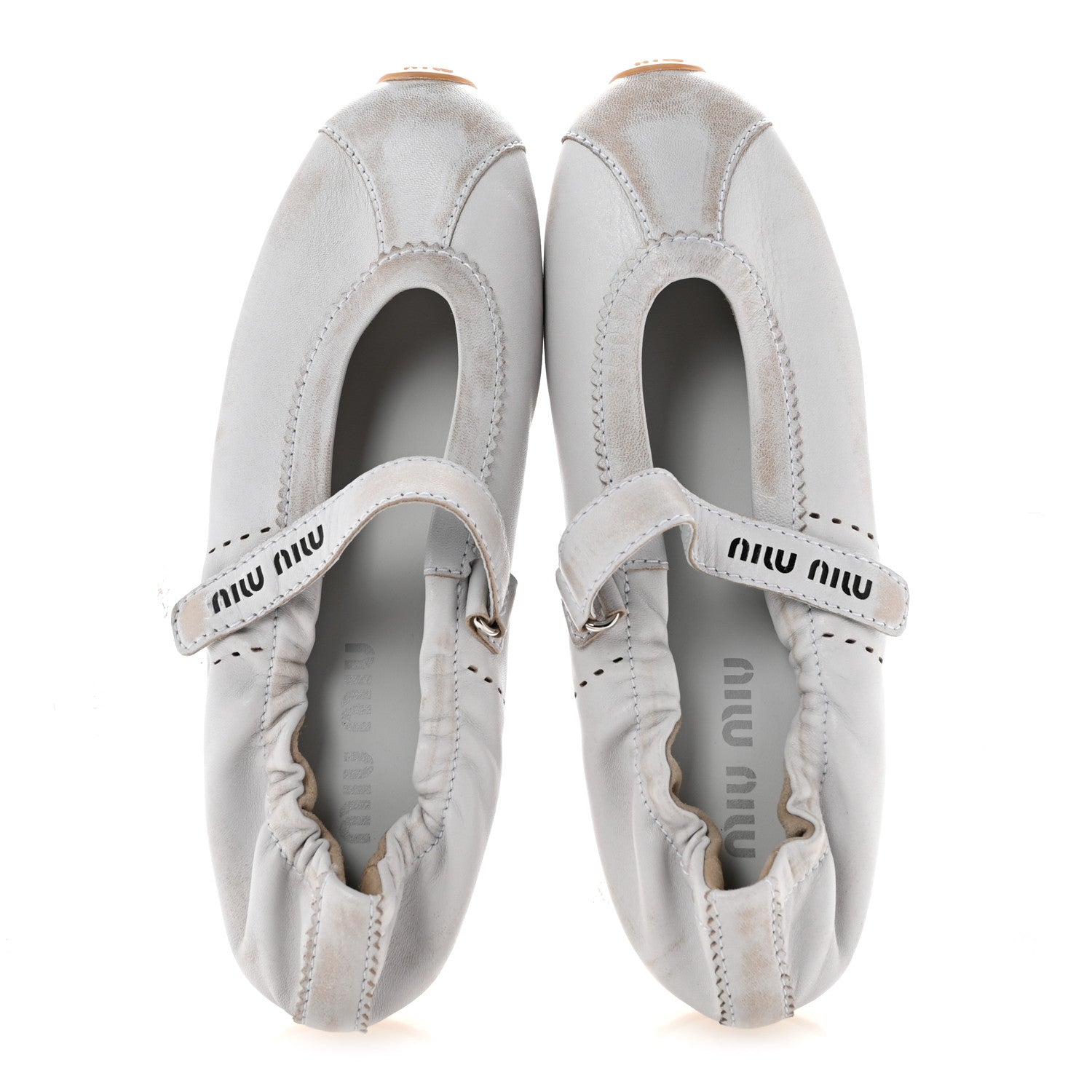 Miu Miu Bleached Nappa Womens Plume Mary Jane Ballerina Sneakers 37.5 Bianco 2 of 8