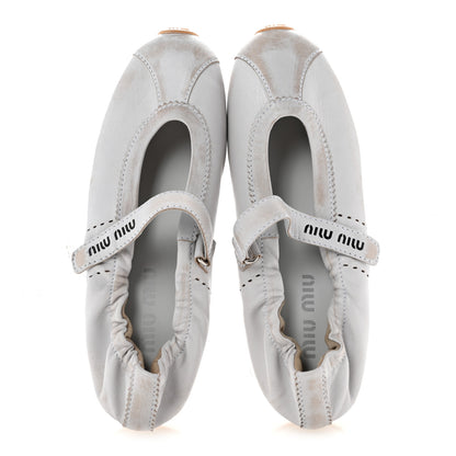 Miu Miu Bleached Nappa Womens Plume Mary Jane Ballerina Sneakers 37.5 Bianco 2 of 8