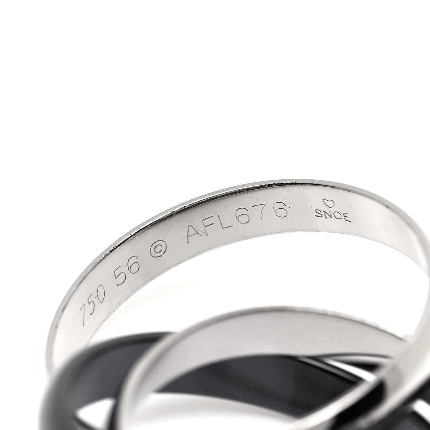 Cartier 18K White Gold Black Ceramic Trinity Ring 56 7.5 4 of 4
