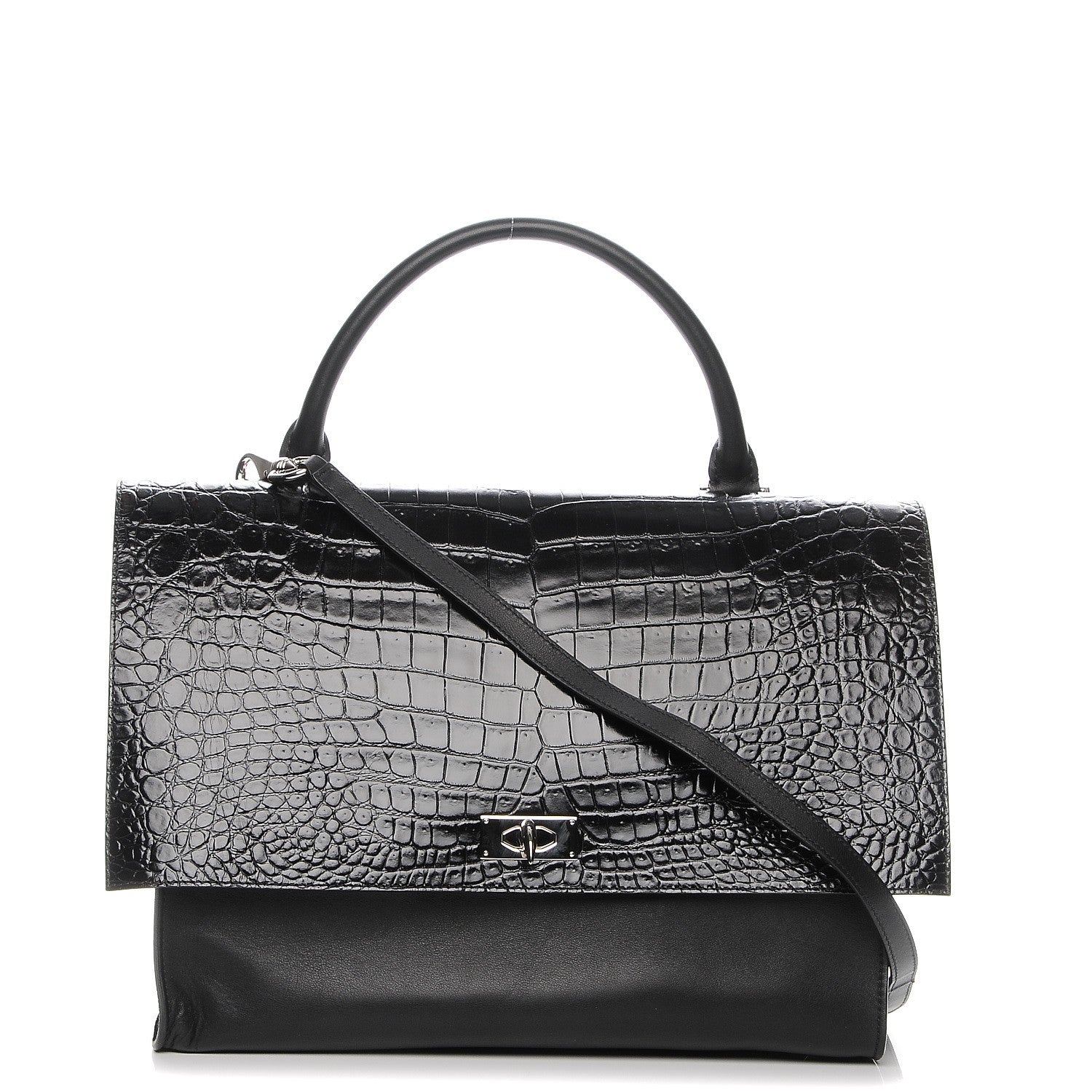 Givenchy Calfskin Crocodile Embossed Large Shark Lock Satchel Black 1 of 7