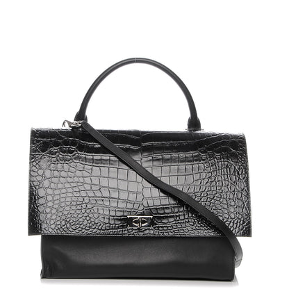 Givenchy Calfskin Crocodile Embossed Large Shark Lock Satchel Black 1 of 7