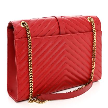 Saint Laurent Smooth Calfskin Matelasse Chevron Large Monogram Satchel Lipstick Red 3 of 11