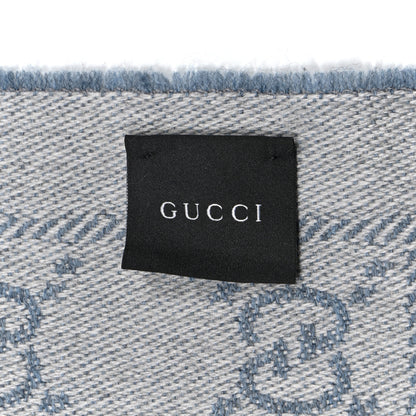 Gucci Wool Jacquard GG Monogram Sten Fringe Scarf Light Blue 3 of 3