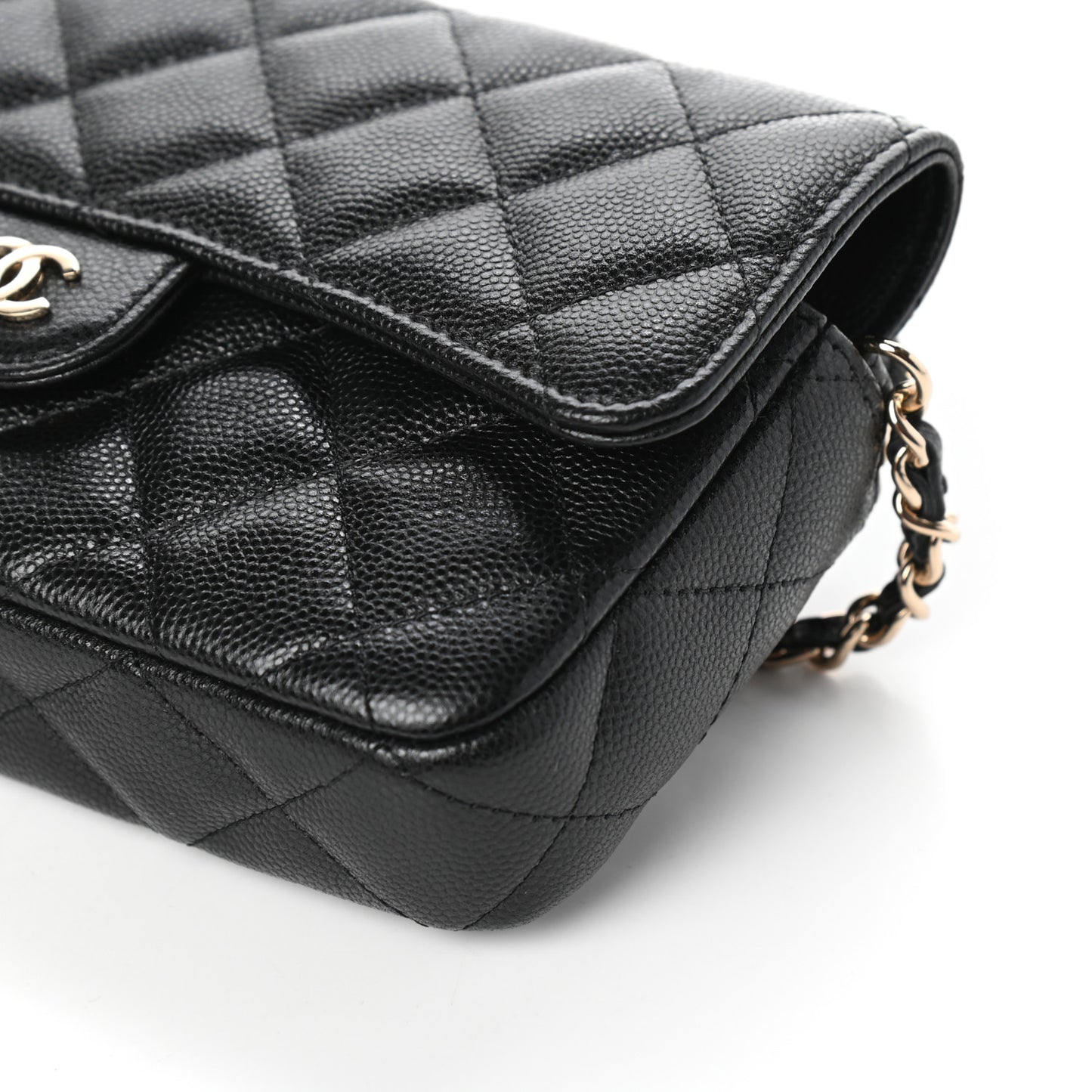 Caviar Quilted Flap Phone Holder With Chain Black