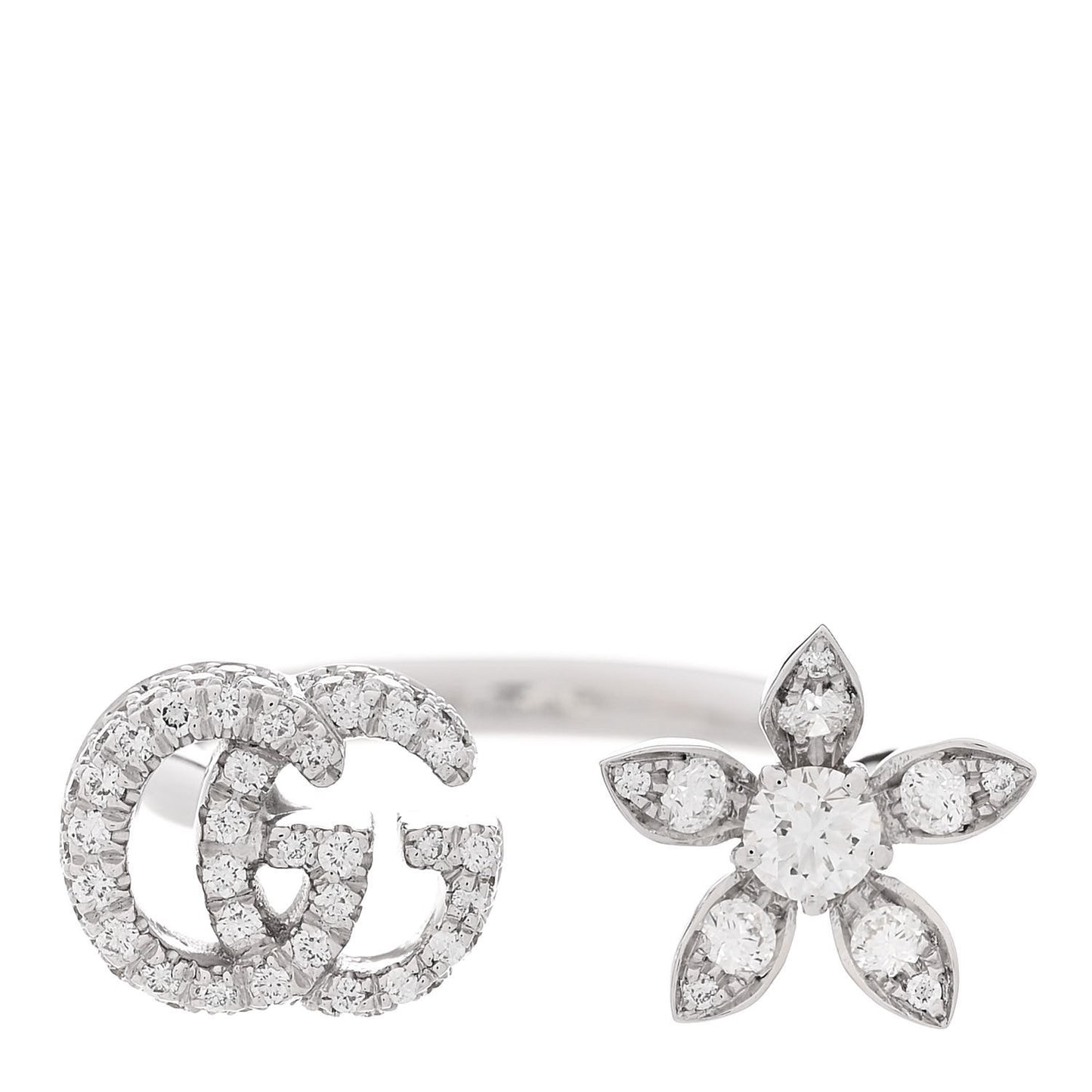18K White Gold Diamond Flora GG Open Ring 51 5.75