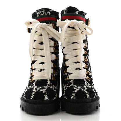 Gucci Tweed GG Monogram Lace Up Combat Ankle Boots 36.5 Black 2 of 8