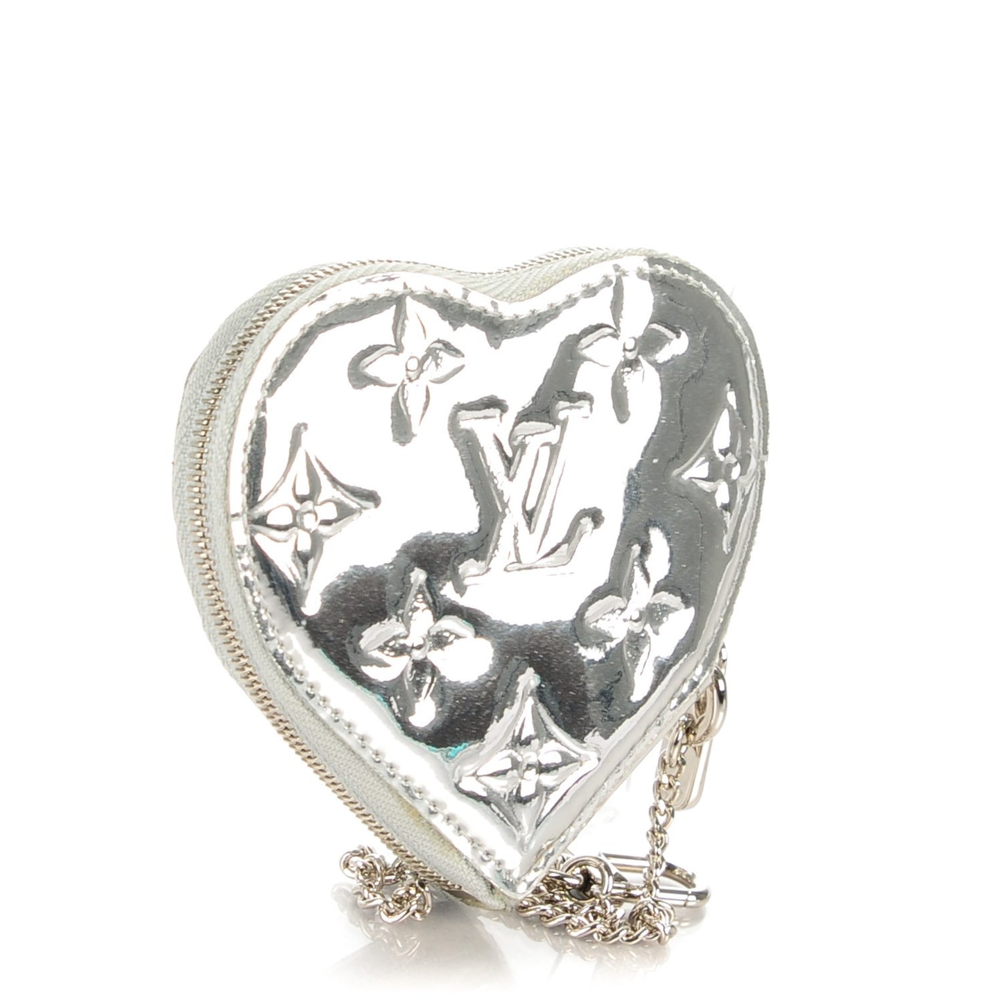 Monogram Miroir Heart Coin Purse Silver