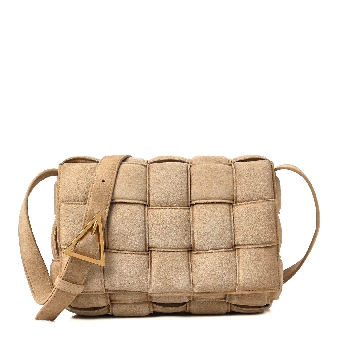 Suede Calfskin Maxi Intrecciato Padded Cassette Crossbody Bag Porridge
