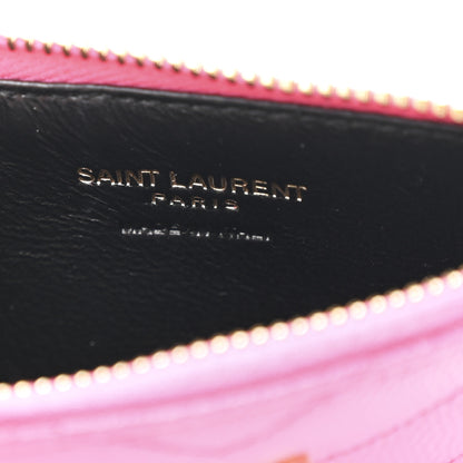 Saint Laurent Grain De Poudre Matelasse Chevron Monogram Fragments Zippered Card Case Fresh Fuxia 6 of 8