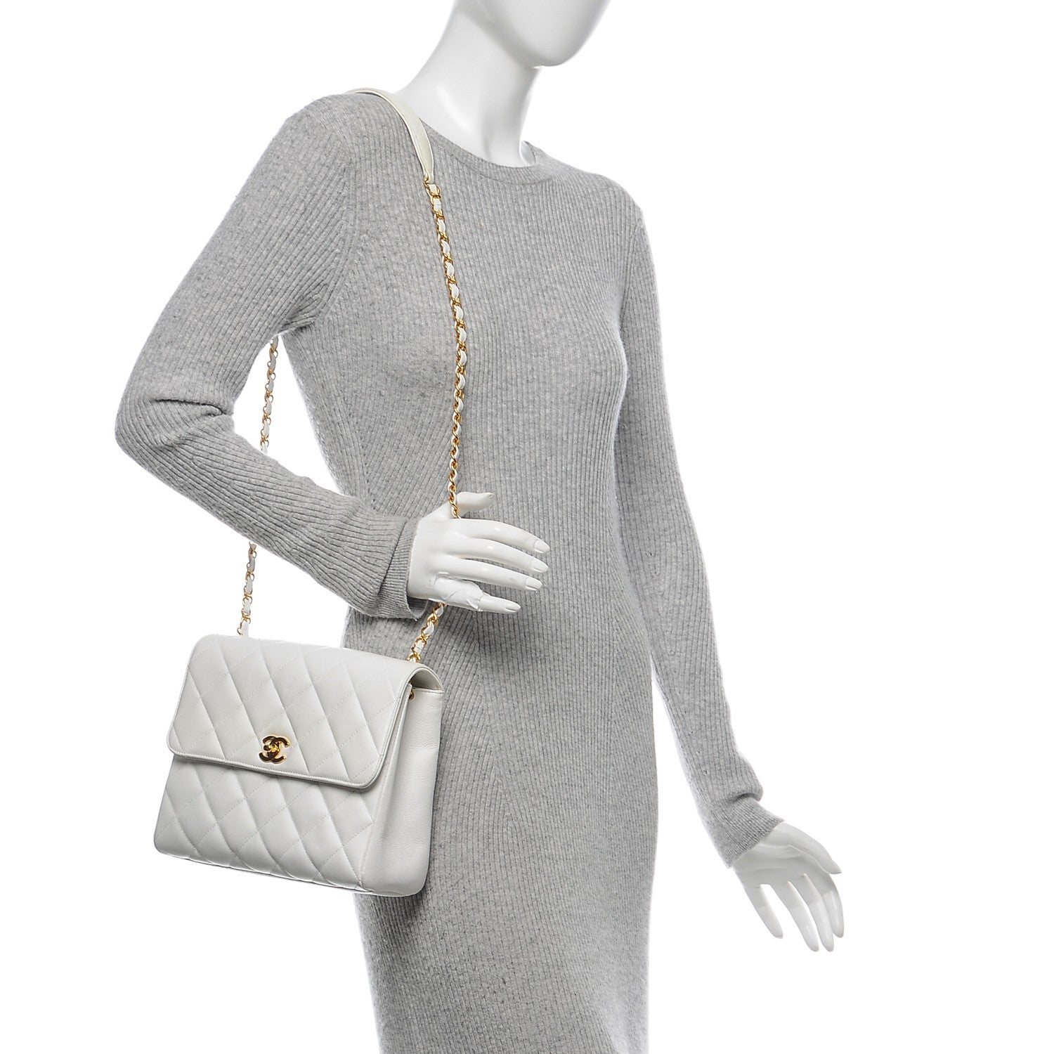 Chanel Caviar Quilted Medium Single Flap White 2 of 10