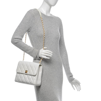 Chanel Caviar Quilted Medium Single Flap White 2 of 10