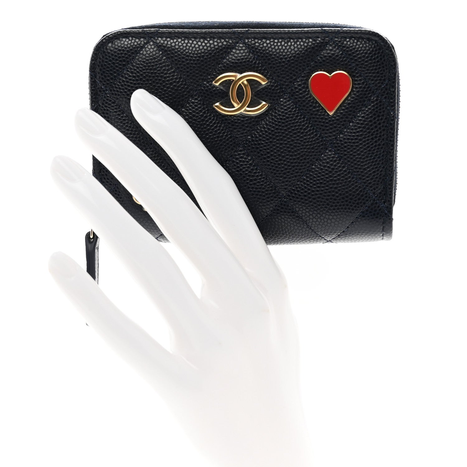 Chanel Caviar Enamel Coco Casino Quilted Zip Coin Purse Navy Blue 2 of 9