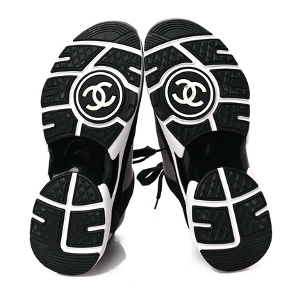 Chanel Fabric Suede Calfskin CC Sneakers 36.5 Grey Black 6 of 8