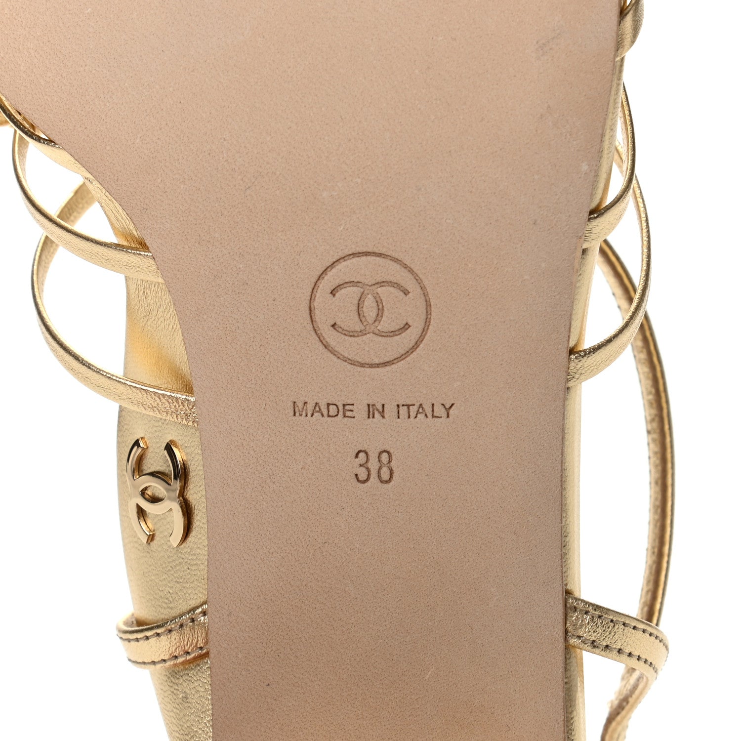 Chanel Metallic Lambskin CC Strappy Sandals 38 Gold 6 of 9