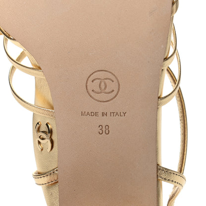 Chanel Metallic Lambskin CC Strappy Sandals 38 Gold 6 of 9