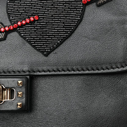 Valentino Garavani Calfskin Crystal Bead Embellished Mini Rockstud Love Story Ruffle Strap Bag Black 20 of 21