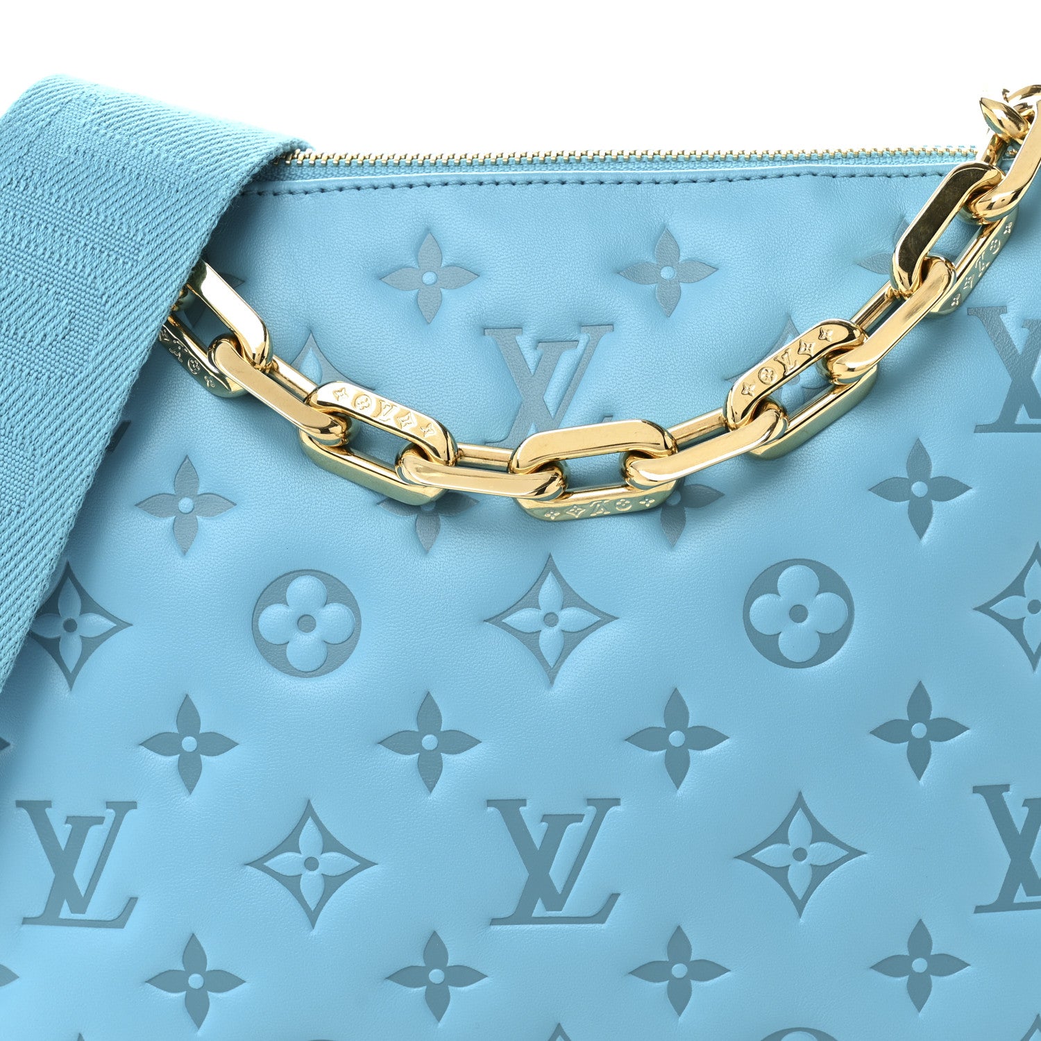 Louis Vuitton Lambskin Embossed Monogram Coussin PM Turquoise