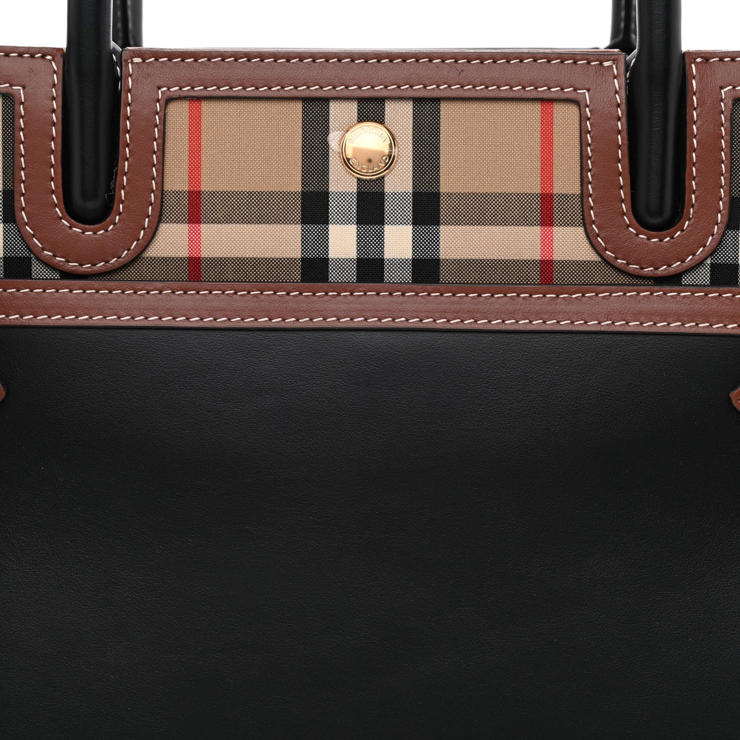 Burberry Calfskin Vintage Check Small Two Handle Title Bag Black 8 of 10
