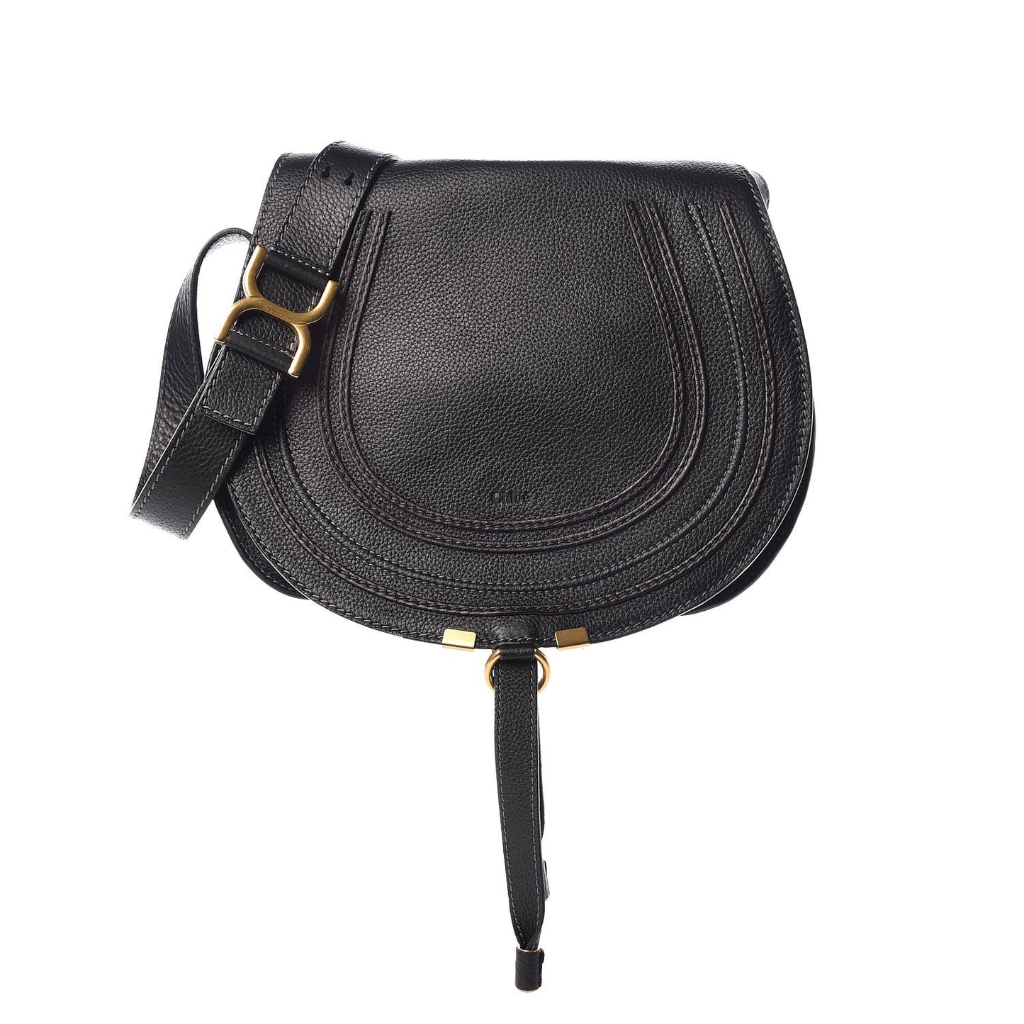 Calfskin Medium Marcie Round Crossbody Bag Black
