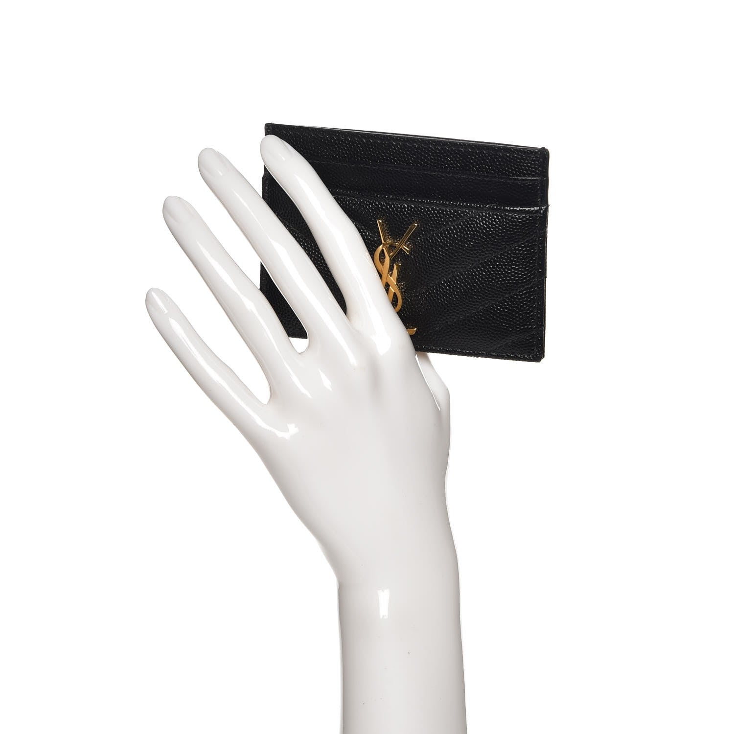 Saint Laurent Grain De Poudre Matelasse Chevron Monogram Credit Card Case Black 2 of 8