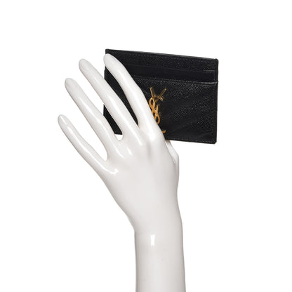 Saint Laurent Grain De Poudre Matelasse Chevron Monogram Credit Card Case Black 2 of 8
