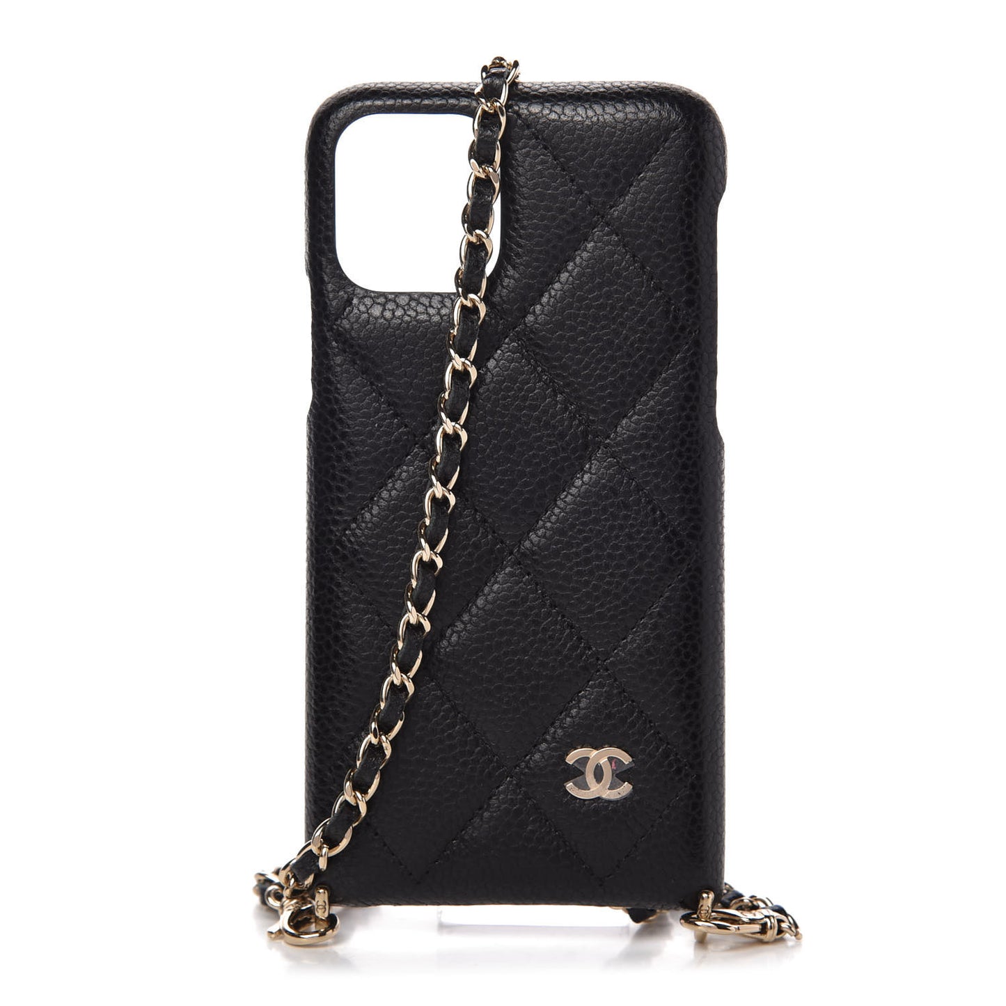 Caviar Quilted iPhone XI Pro Case With Chain Black