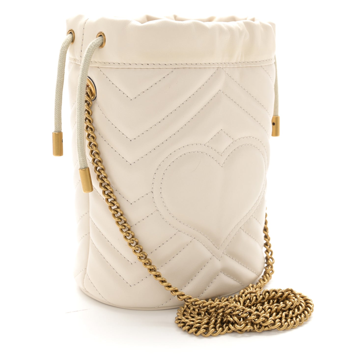 Calfskin Matelasse Mini GG Marmont 2.0 Bucket Bag White