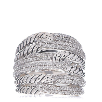 David Yurman Sterling Silver Diamond 19mm Labyrinth Triple Loop Ring 52 6 1 of 4