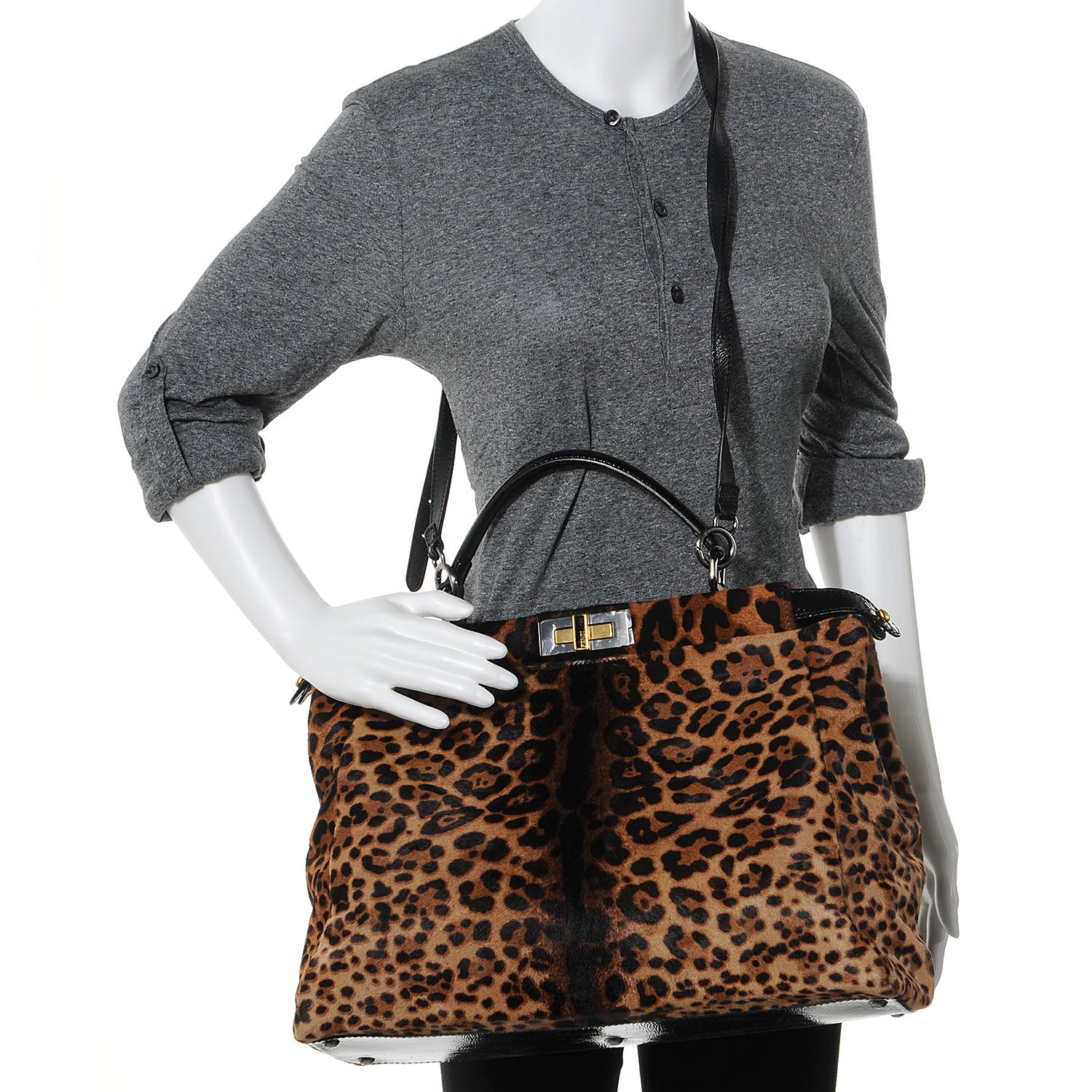 Fendi Calf Hair Leopard Print Zucca Large Peekaboo Iconic Satchel Tobacco 2 of 7