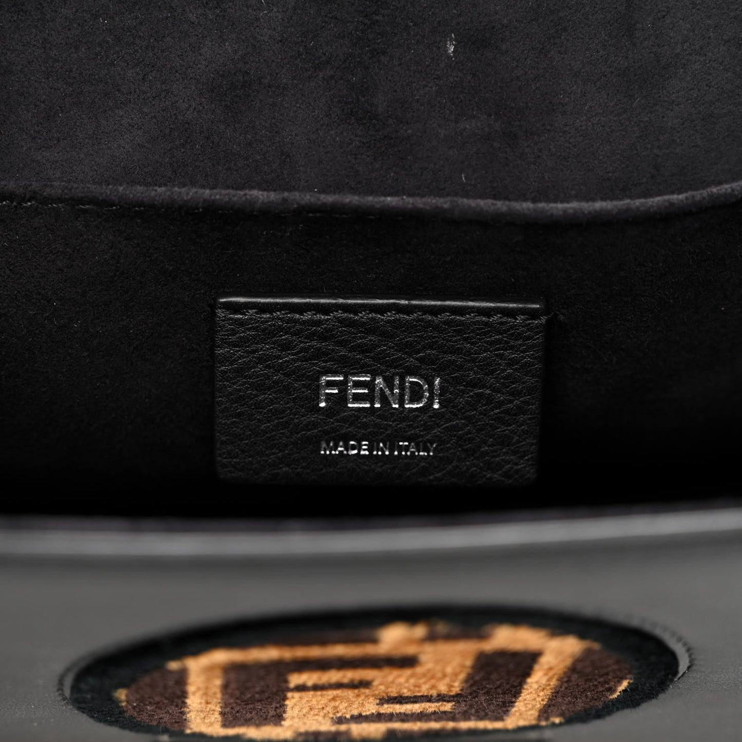 Vitello Century Velvet F is Fendi FF Kan I Shoulder Bag Black Tobacco