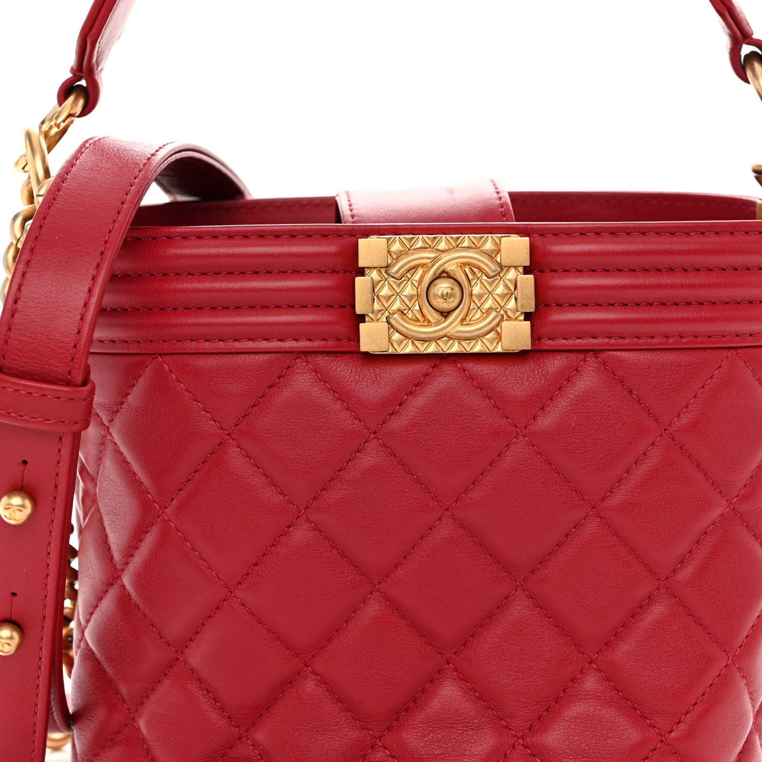 Chanel Calfskin Quilted Boy Bucket Bag Red 8 of 10