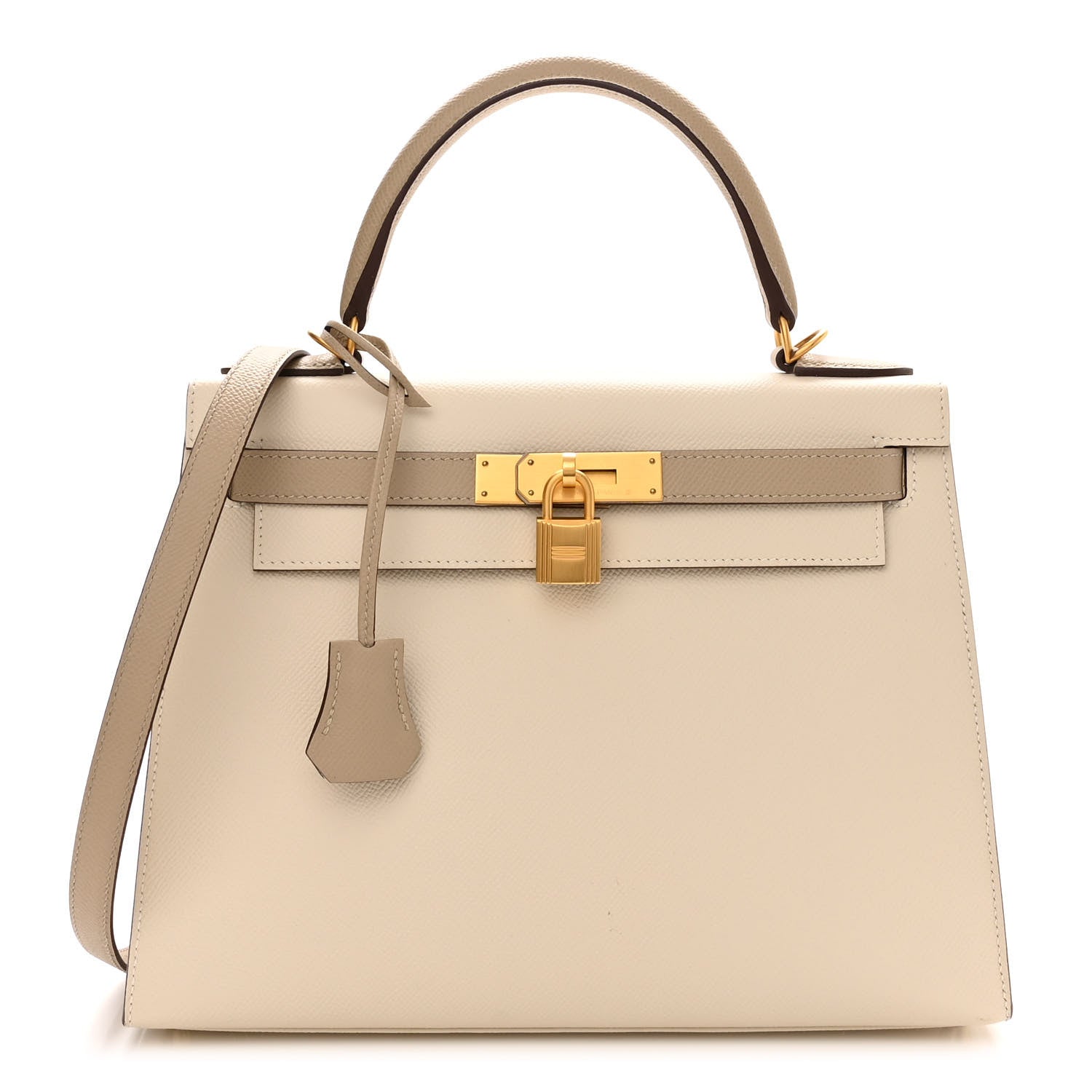 Hermes Epsom Bi-Color Horseshoe Kelly Sellier 28 Craie Trench 1 of 15