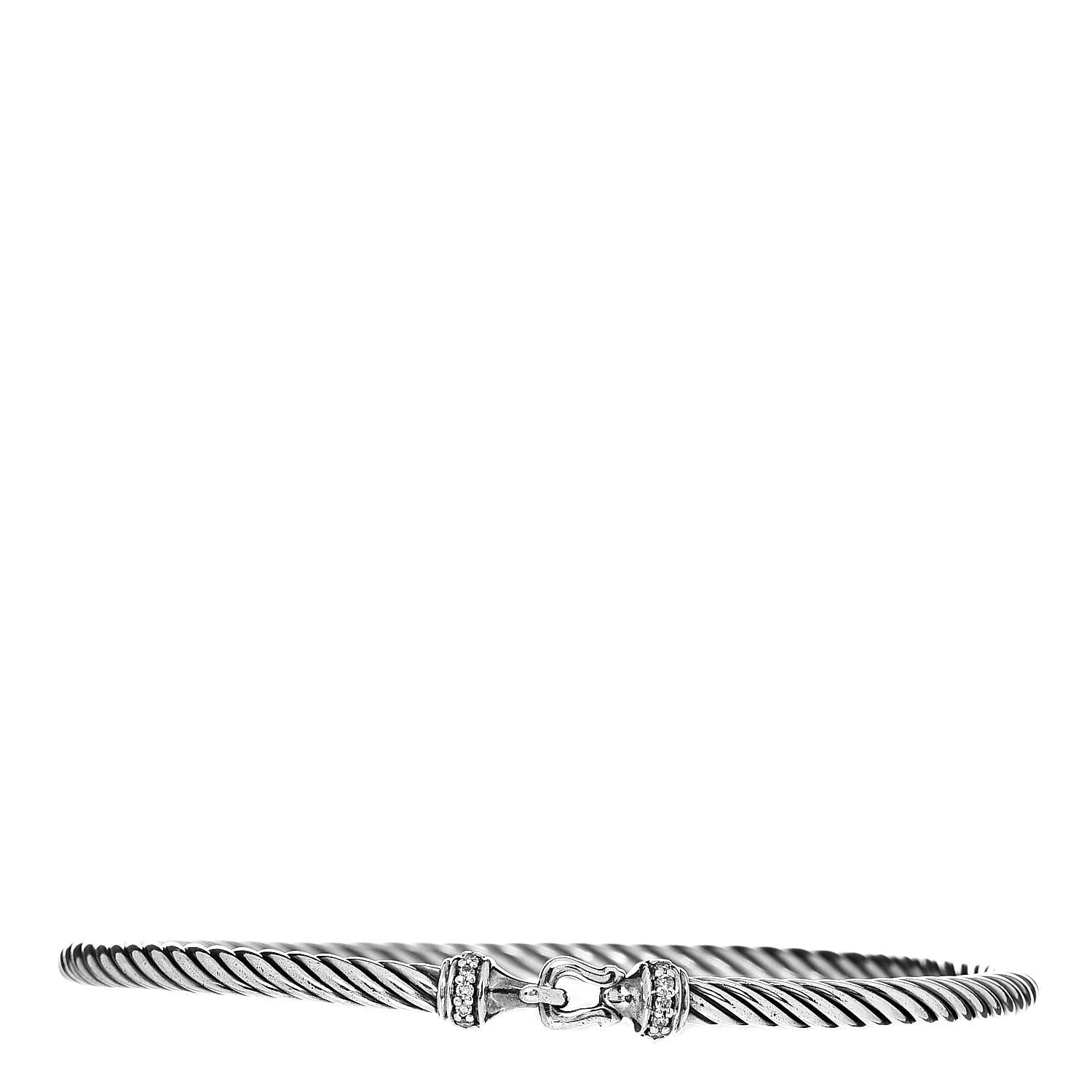 David Yurman Sterling Silver Diamond 3mm Cable Buckle Bracelet 1 of 4