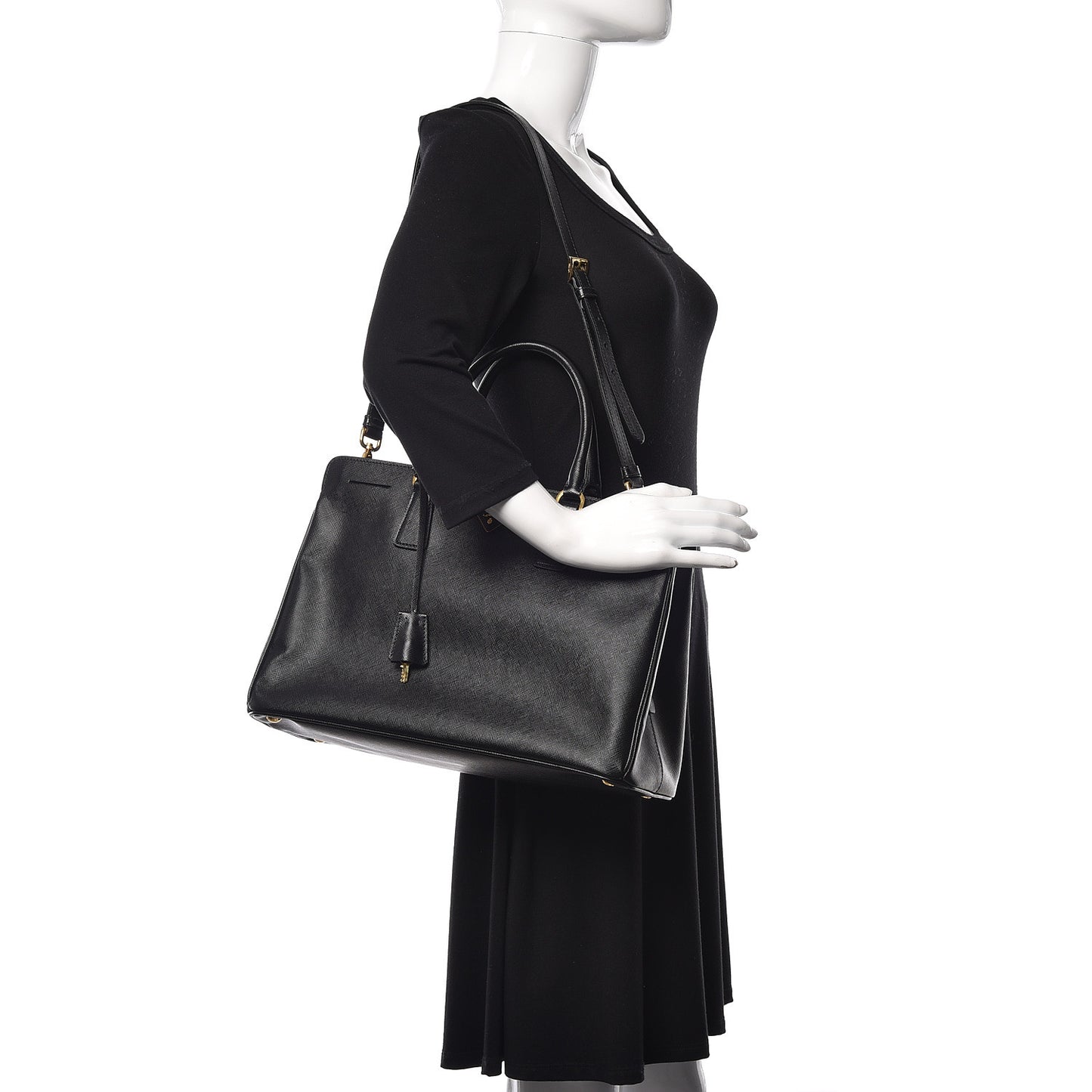 Saffiano Lux Large Top Handle Open Tote Black