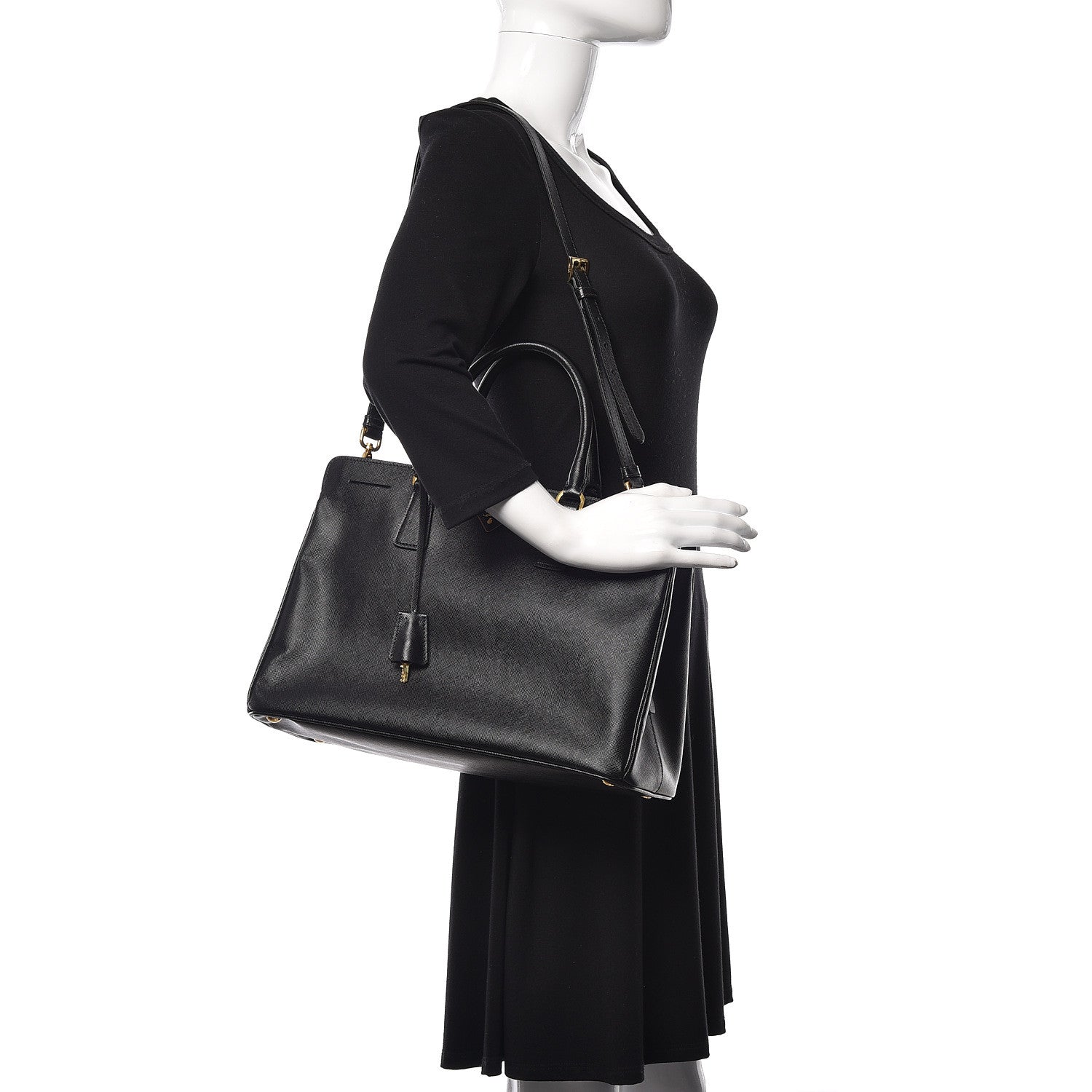 Prada Saffiano Lux Large Top Handle Open Tote Black 2 of 11