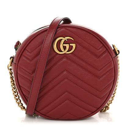 Gucci Glazed Calfskin Matelasse Heart Mini GG Marmont Round Shoulder Bag Romantic Cerise 1 of 11